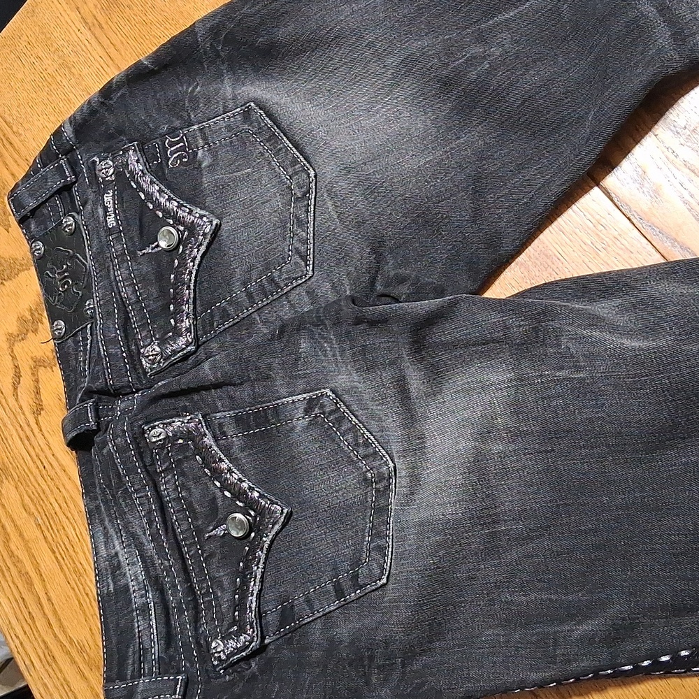 Miss Me Jeans Womens 30 BLACK Faded Denim Preowned Bling Pants Used